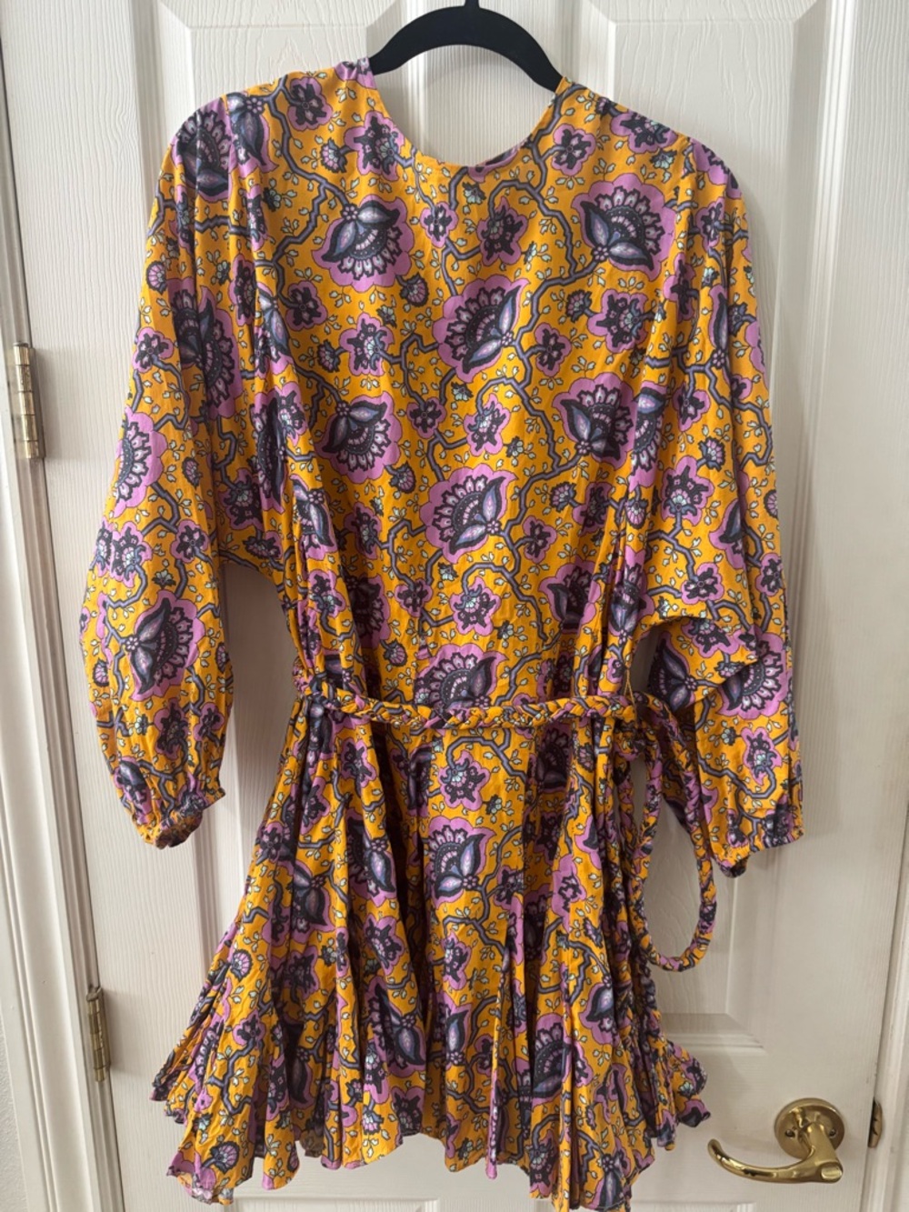 Orange Floral Tie-Waist Mini Dress